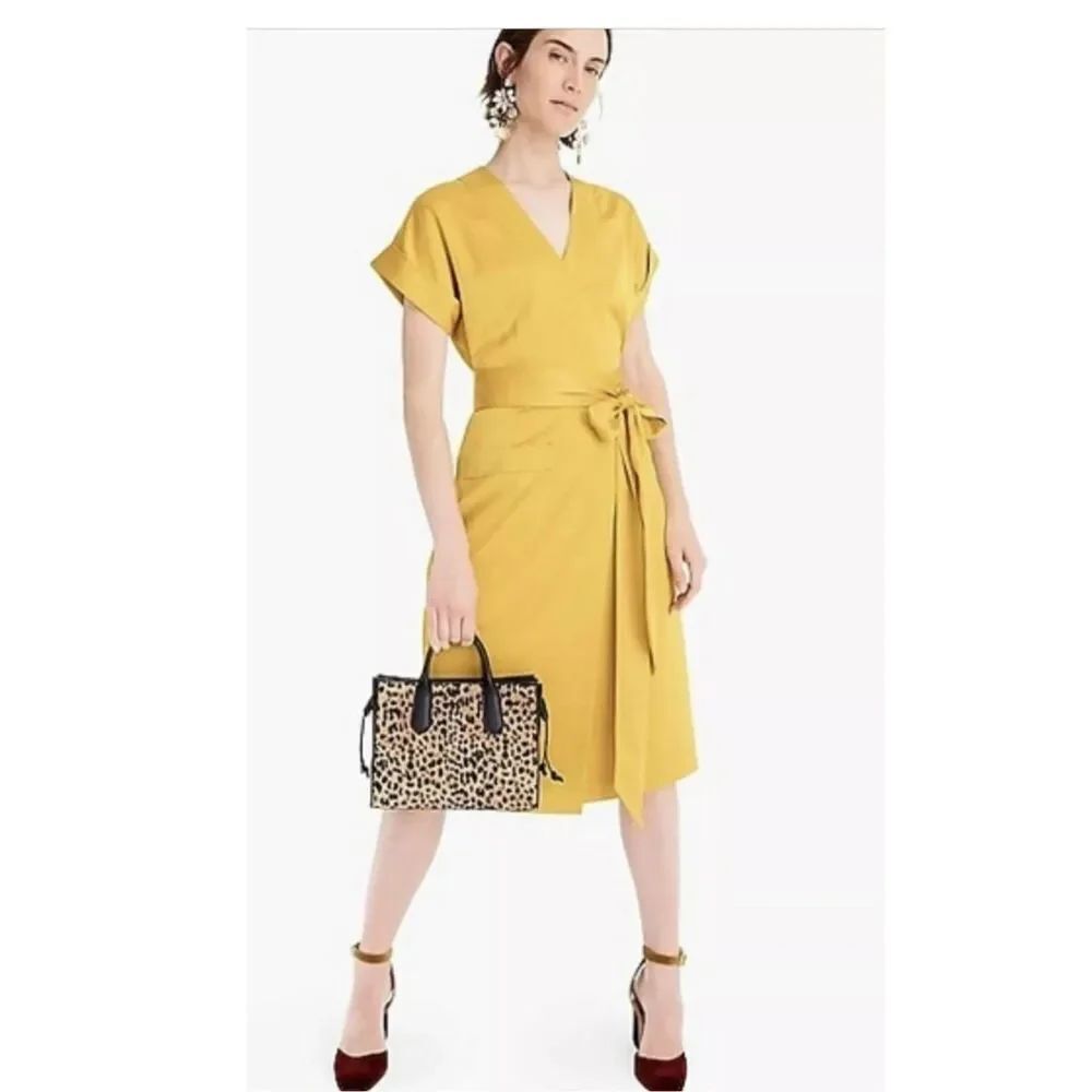 J. Crew Golden Mustard Short Sleeve Wrap Dress sz L EUC
